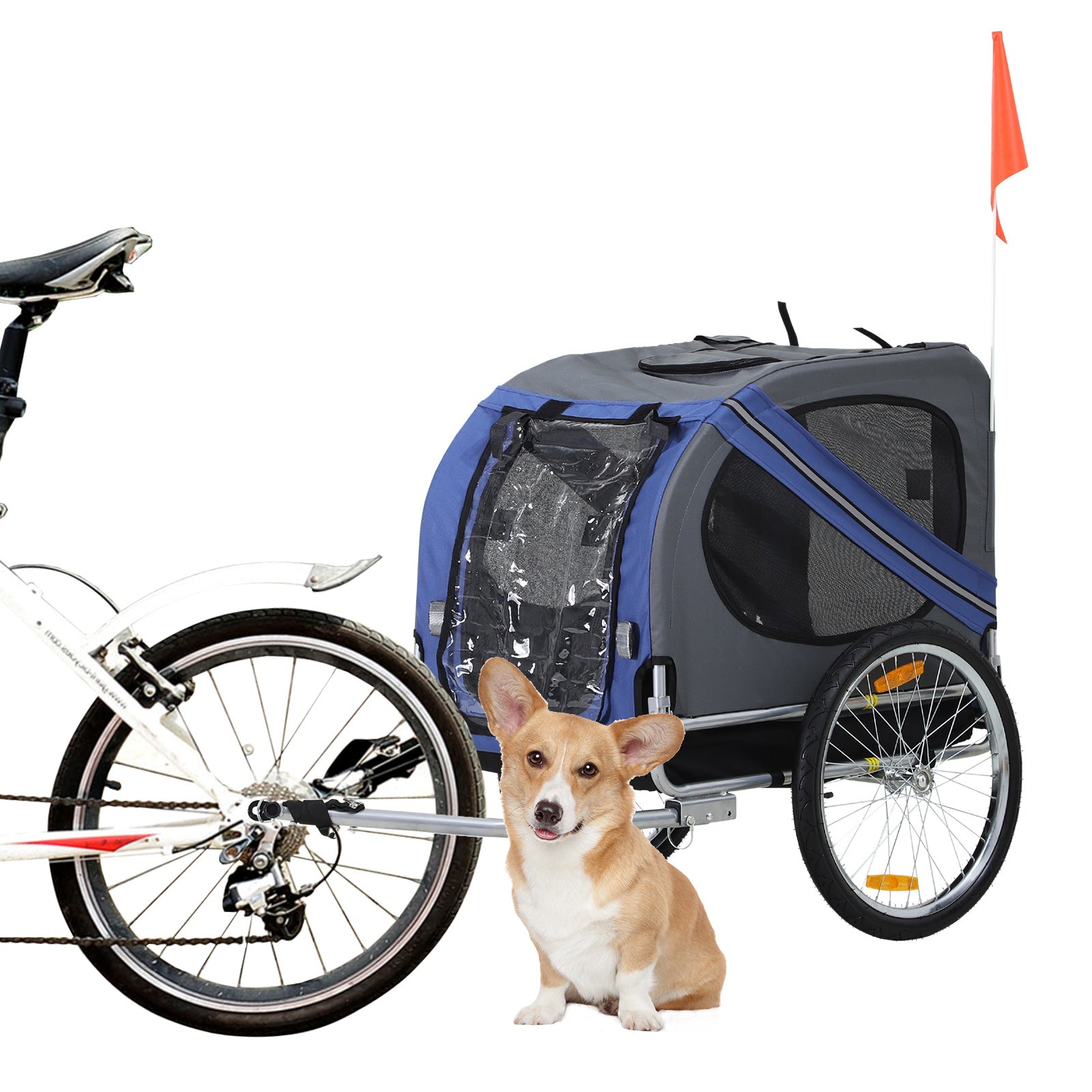 Pet Bicycle Trailer Dog Cat Bike Carrier Blue and Grey